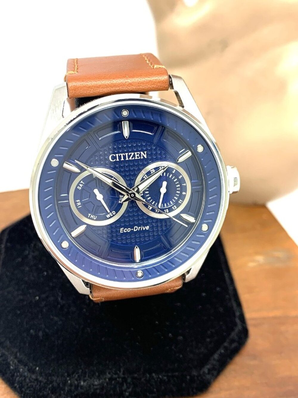 Citizen Men's Watch Eco-Drive BU4020-01L Solar Blue Dial Brown Leather Band 42mm